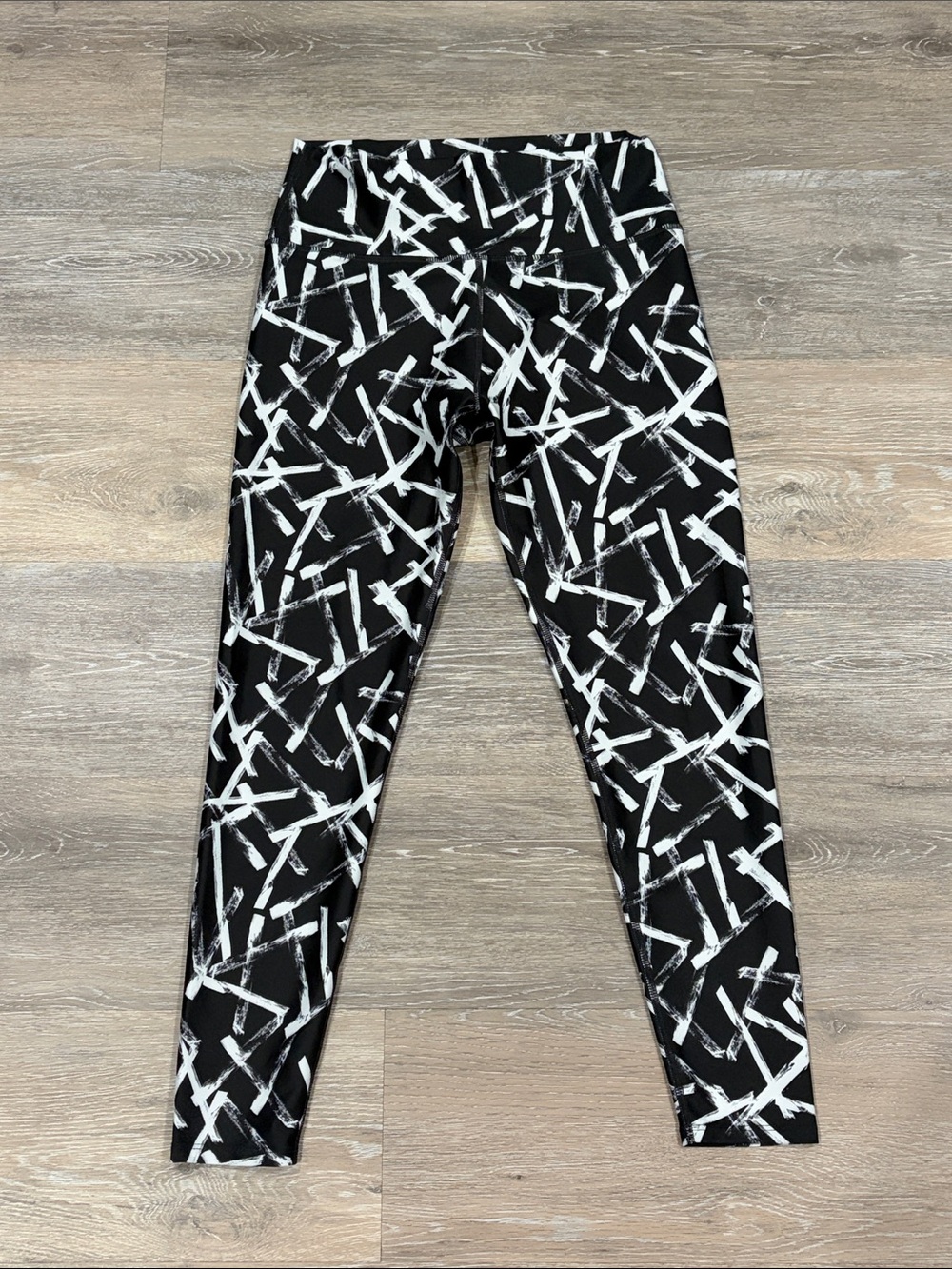Sage Black & White Abstract Brushstroke Leggings